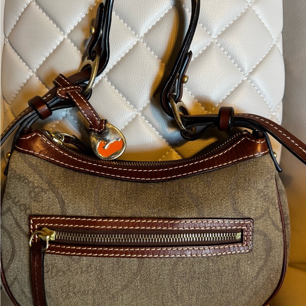 Dooney & Bourke Brown and Tan Signature Canvas Mini Bag